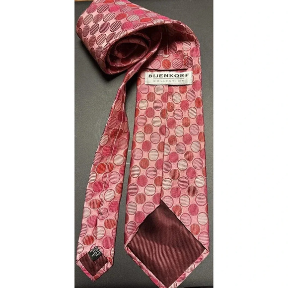 Men’s Bijenkorf Collection Pink Circles 100% Silk Necktie Made In Italy - Picture 2 of 5